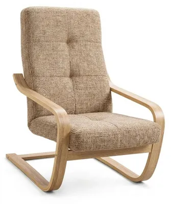 Zdjęcie produktu dla Fotel Finka bujany do salonu stelaż drewno sonoma materiał brązowy BM