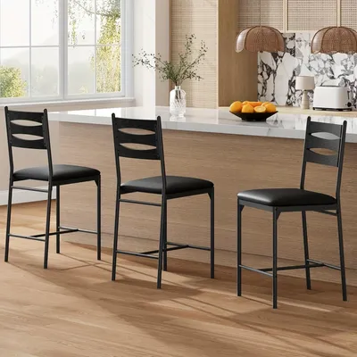 Imagen del producto de Taburete de bar - Taburete - Taburetes de bar - Silla de cocina - Taburetes - Asiento de imitación de cuero - Estructura de madera maciza - Juego de 2 unidades