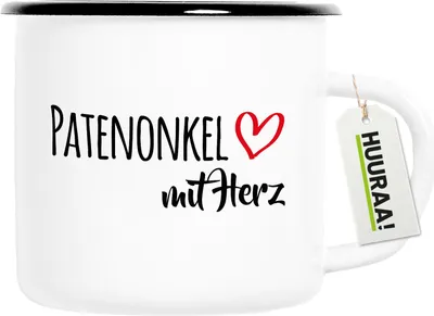 Produktbild von Huuraa Emaille Tasse Patenonkel mit Herz 300ml Vintage Campingbecher Geschenkidee