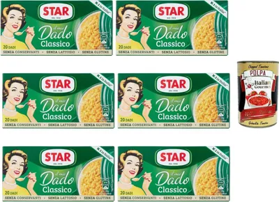 Produktbild von STAR Dado Classico Brühewürfel 6x200g (20 Würfel pro Packung) glutenfrei laktosefrei ohne Konservierungsstoffe Vorratspack für Suppen und Risotto + Italian Gourmet polpa