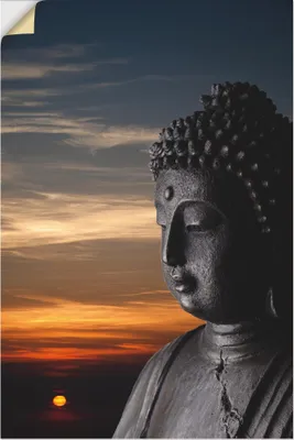 Produktbild von ARTland Wandbild, selbstklebend Buddha Statue vor Sonnenuntergang Größe: 80x120 cm