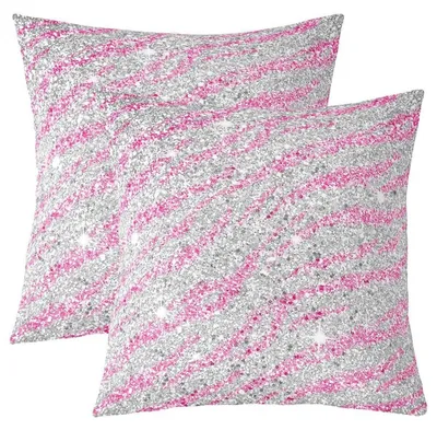 Productafbeelding van Kussenslopen 55x55 cm, met zebraprint en luipaardprint, roze en grijs, 2 stuks
