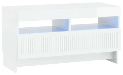 Image de Meuble TV LED, blanc brillant, en panneaux de particules