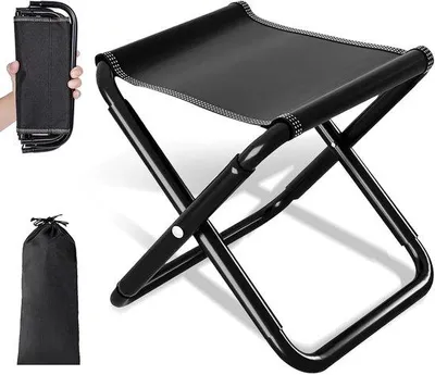 Productafbeelding van Campingkruk Inklapbaar Tot 200 kg - Draagbare Opvouwbare Klapstoel 30 cm - Zwart - Ideaal Voor Strand, Wandelen, Vissen, Reizen, Tuin