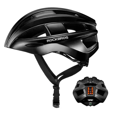 Produktbild von ROCKBROS Rennradhelm Schwarz unisex 55-60cm mit Rücklicht, Belüftung, Insektenschutznetz, atmungsaktiv, PC+EPS, 252g