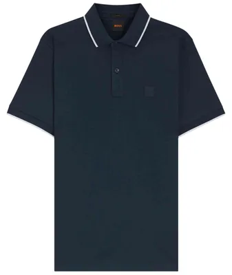 Produktbild von Herren Slim Fit Poloshirt Blau mit Kontrastdetails und Stickerei
