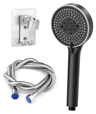 Produktbild von Duschkopf mit Schlauch 2M, Hochdruck Handbrause 5 Strahlarten, Wassersparend, Ø 120 mm, Schwarz