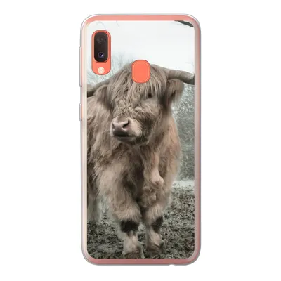 Produktbild von MuchoWow® Handyhülle Schutzhülle Hülle für Samsung Galaxy A20e Schottischer Highlander - Wald - Nebel - Kuh - Tiere - Natur Silikon Softcase Handy Hülle - Abdeckung