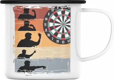 Produktbild von Trendation - Dart-Spieler Emaille Tasse Dartpfeil Spruch Männer Dart-Spieler Geschenkidee Grafik (Schwarz)