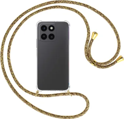 Produktbild von Handykette Backcover-Schutzhülle mit Band (Metall goldfarben) für Honor X6a (WDY-LX1, 6.56'') - braun+beige