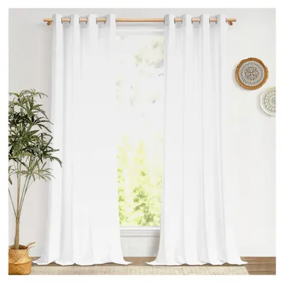Produktbild von Gardinen in Leinenoptik mit Ösen, modernes Vorhang-Set in Weiß, halbtransparent, 2er Set, 225 cm lang, 140 cm breit, für Wohnzimmer und Schlafzimmer