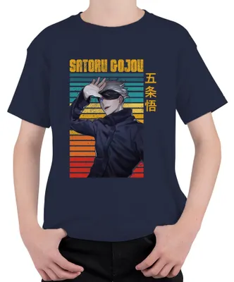 Zdjęcie produktu dla SATORU GOJOU Jujutsu Kaisen Blindfold Anime Gift Retro Uni Koszulka dziecięca, Granatowy, 140