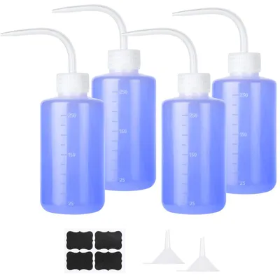 Immagine prodotto di Set di 4 flaconi da laboratorio, capacità 250 ml, con imbuti e etichette