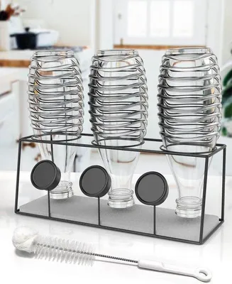 Image de Égouttoir avec porte-bouteilles, 3 pièces, noir et acier inoxydable