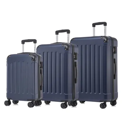 Produktbild von yonsly Premium Reisekoffer TSA-Schloss,YKK-Reißverschluss Hartschalen-Koffer Kabinenkoffer Rollkoffer Suitcase Handgepäck (Dunkelblau, M-L-XL-Set)