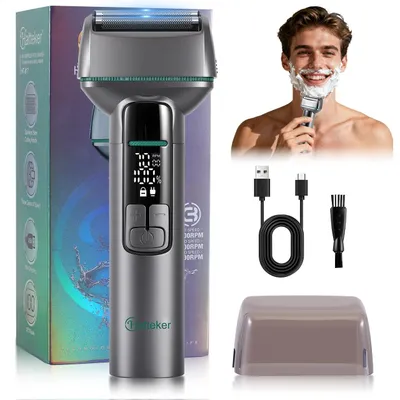 Imagen del producto de Afeitadoras eléctricas para hombres, aptas para uso en seco y húmedo, afeitadora eléctrica facial impermeable, afeitadora con cuchillas de lámina recargable, recortador de barba, 120 minutos de autonomía
