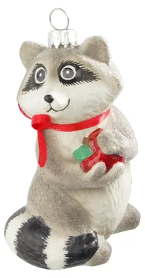 Produktbild von Krebs Glas Lauscha Weihnachtsbaumschmuck - Waschbär mit Apfel - aus Glas - ca. 9cm