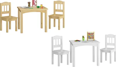 Produktbild von Kindersitzgruppe in weiß oder Holzfarbe Massiv mit Tisch und 2 Stühlen V-90.70-01Kiefer