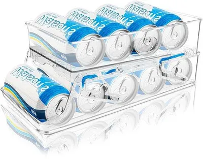 Productafbeelding van Famanu Koelkastdispenser, Automatische houder - Drankdispenser - Opbergdoos voor blikjes - Verrijdbare dispenser - Transparant ontwerp