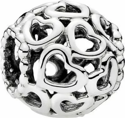 A single silver charm with multiple heart cutouts.