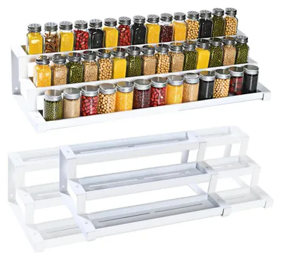 Immagine prodotto di Scaffale per spezie, 3 livelli, estensibile da 41 a 75 cm, in metallo, colore bianco, ideale per cucina, dispensa o bagno