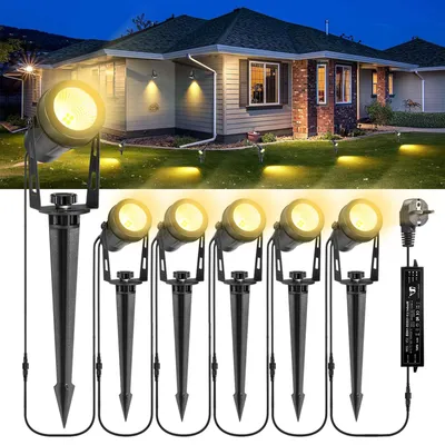 6er LED-Tuinlampen mit Erdspieß, 21 m Kabel, 1800 Lumen, IP65