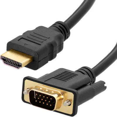 Produktbild von 1,8 m HDMI > VGA Kabel HDMI Stecker VGA Stecker  FullHD 1080p PC Monitor Adapter Vergoldet