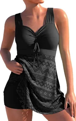 Produktbild von Damen Spitze Tankini Beachwear Push Up Einfarbig Badeanzug Brazilian Plus Size Swimsuit - L