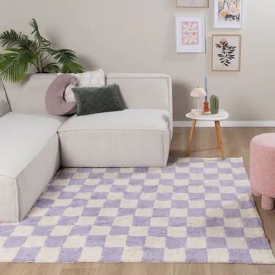 Produktbild von Volero - Retro Teppich - Gambit Lila Weiß - 160x230 cm - Wohnzimmer, Kinderzimmer, Schlafzimmer - Modern, Retro