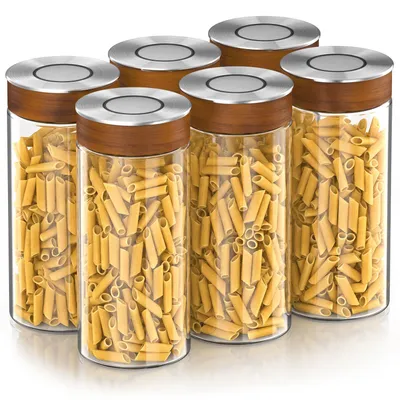 Produktbild von Arendo Vorratsglas 6er Set je 1300 ml aus Borosilikatglas mit luftdichtem Vakuum-Klickdeckel, Edelstahldeckel mit Silikondichtung, Vorratsbehälter, 6 Stück, transparent