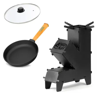 Produktbild von Raketenofen für Dutch Oven Campingkocher Ø22cm Gusseisenpfanne Rocket Stove Grillen Camping Hobo Holzofe