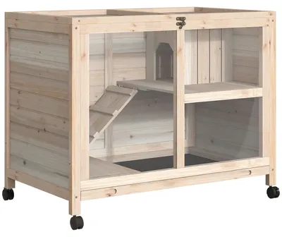 Produktbild von PawHut Kaninchenstall aus Holz 2 Etagen für Innen 91,5 x 53,3 x 73 cm Natur
