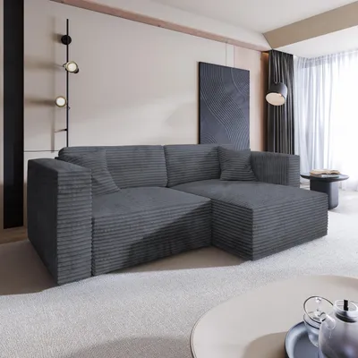 Produktbild von Masseno Ecksofa NERIO T mit Schlaffunktion L-Form, Sofa mit Bettkasten, Wohnzimmersofa, Couch, Soffa, Bettsofa, Couchgarnitur- Grau, TILIA 90
