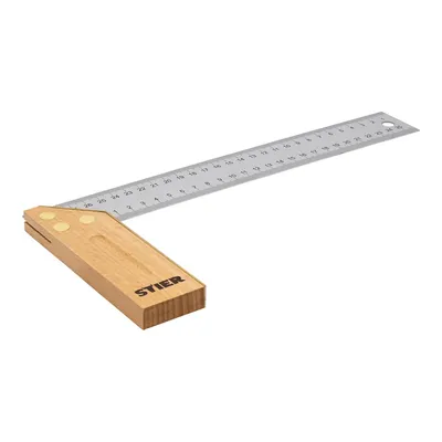 Produktbild von STIER Anschlagwinkel, Schreinerwinkel, Buche, 90° / 45°, 300 mm, mit Griffhohlkehle, doppelseitiger Messingbeschlag