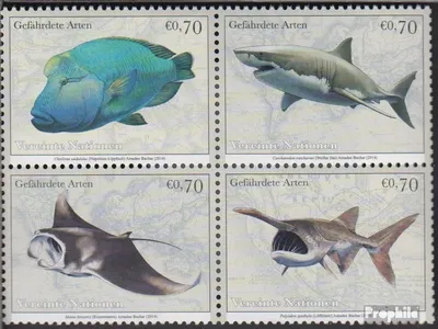 Produktbild von Briefmarken UNO - Wien 2014 Mi 844-847 Viererblock (kompl.Ausg.) gestempelt Fische