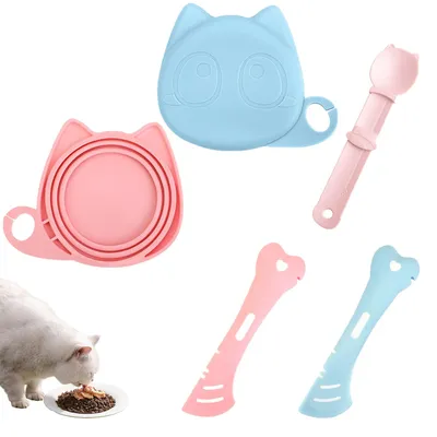 Tierfutter-Dosendeckel Set, 2 Deckel + 3 Löffel, Silikon, BPA-frei