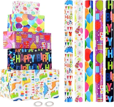 Produktbild von CHEPULA Geschenkpapier Geburtstag Kinder 5 Rollen 43cm x 300cm Junge Bunt