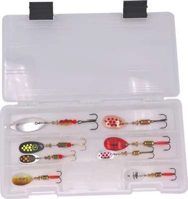 Immagine prodotto di MEPPS ALL IN ONE SPINFISHING KIT 2, 8 cucchiai Mepps Aglia assortiti con scatola per esche, 4 pezzi misura 2 e 4 pezzi misura 3, disegni diversi, 23x12x3,5cm, KOEDBOX02