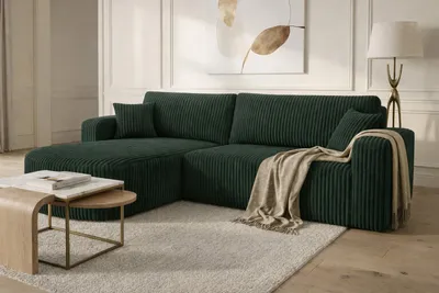 Produktbild von Kaiser Möbel Ecksofa mit Schlaffunktion, Cordstoff Tilia, Grün, Links, ROUND ONE XL