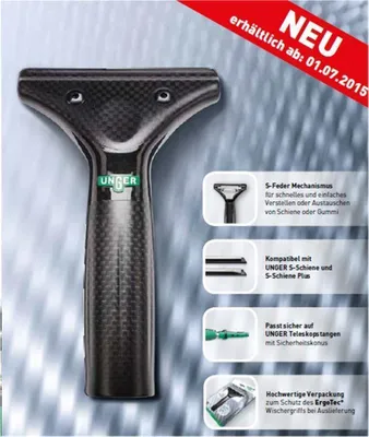 Produktbild von Unger ErgoTec Fensterreinigung Squeegee Griff Carbon ultraleicht ergonomisch rutschfest Profi Griffstück
