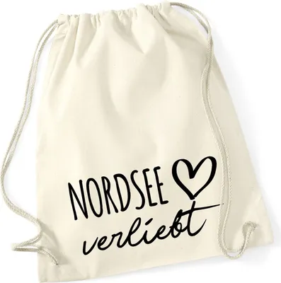 Produktbild von Huuraa Turnbeutel Nordsee verliebt 12 Liter Natural Baumwolle Rucksack Geschenkidee
