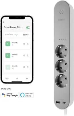 Productafbeelding van Hombli smart stekkerdoos met 3 AC & 2 USB uitgangen - Wi-Fi stekkerdoos met overspanningsbeveiliging & kinderslot