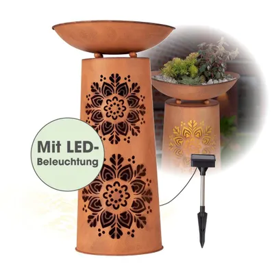 Immagine prodotto di Colonna decorativa LED EASYmaxx con vaso per piante - Effetto ruggine Mandala - Marrone