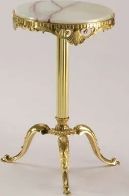 Produktbild von Casa Padrino Luxus Barock Beistelltisch Creme / Gold Ø 32 x H. 50 cm - Runder Messing Tisch mit Onyx Kunststein Tischplatte - Barock Möbel - Luxus Qualität -  Italy