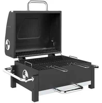Produktbild von Holzkohlegrill aus Stahl tragbarer BBQ Smoker mit Deckel verstellbare Lüftung zweistufige Kohlepfanne Thermometer