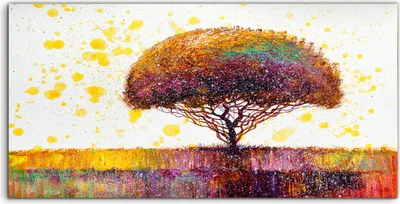 Produktbild von Coloray Glasbild 140x70  Wandbild Glasbilder Wand Kunst Bild Landschaft Baum bunte