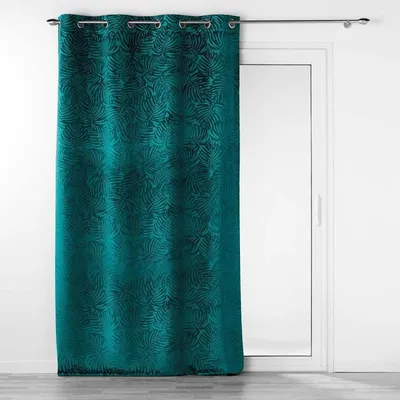 Image de Rideau occultant à 8 oeillets en velours en relief "Analia" - Bleu pétrole - 140 x 240 cm