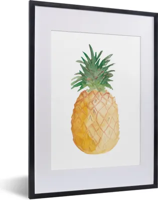 Produktbild von MuchoWow® Gerahmtes Poster Ananas - Aquarell - Weiß 30x40 cm - Poster mit Schwarzem Bilderrahmen Wandposter Rahmen Foto Bilder - Wandposter Schlafzimmer