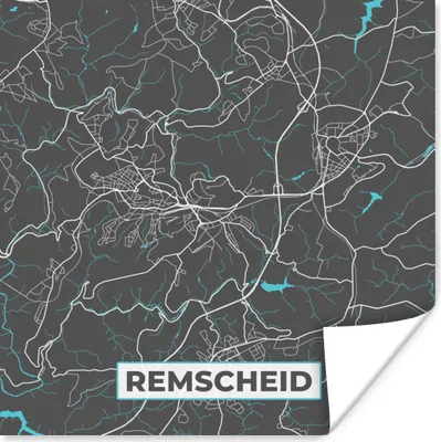 Produktbild von MuchoWow® Poster Blau - Deutschland - Karte - Stadtplan - Remscheid 75x75 cm - Wand Dekoration