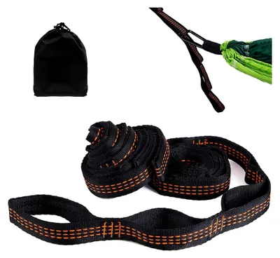 Produktbild von 2er Set Hängemattenaufhängung, 2 m x 2,5 cm Gurte mit 2 Karabinern für Outdoor-Aktivitäten